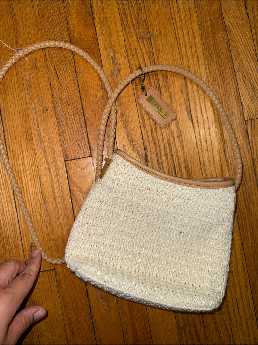 Coach Cream Woven Crossbody with Tan Leather Trim